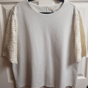 Ann Taylor LOFT structured lace sleeve top